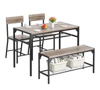 Shintenchi Lot de 4 chaises de cuisine pour 4 personnes avec banc et chaises, table de cuisine avec support de rangement et cadre en métal pour petit espace, gris