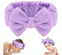 Shintop Bandeau de spa, bandeau de maquillage doux avec joli nœud élastique pour lavage du visage, soins de la peau, masque facial douche (violet)