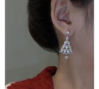 Shiny Christmas Tree Earrings, 2022 New Gold Plated Zircon Christmas Tree Dangle Earrings, Shiny Zircon Christmas Tree Dangle Earrings for Women Girls (Silver)