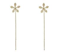 Shiny Diamond Flower Earrings, Sparkling Crystal Flowers Silver Needle Tassel Earrings, Cute Simple Threader Long Chain Earring, for Womans (Gold)