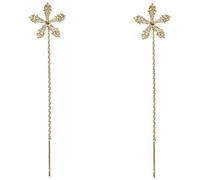 Shiny Diamond Flower Earrings, Sparkling Crystal Flowers Silver Needle Tassel Earrings, Flower Earring For Women, Party Shine (Gold)