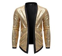 Shiny Gold Paillettes Blazer Veste Hommes Cardigan Hommes Blazer Club Fête Hiver Veste Légère Brillante Clubwear Cardigan pour Homme avec Paillettes, or, M