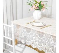 ShinyBeauty Nappe en Dentelle-rectangulaire 60x120 Pouces Nappe en Tissu de Dentelle Boho Élégant Floral Design Mariage Dentelle Nappe Rectangulaire Cils Table Couverture Blanc-LT-005 T810