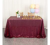ShinyBeauty Nappe en Sequins Bordeaux de 50x80 Pouces, Jupe de Table pour Tables rectangulaires, Nappe Scintillante pour Mariage, Tissu en Sequins de vin, Couvre-Table élégant.