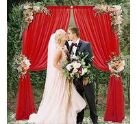ShinyBeauty Rideau de Fond en Mousseline de Soie 5FTx10FT-Red-Sheer Rideaux 2 Panneaux -2.5FTx10FT Rideaux en Tissu de Mousseline de Soie pour la scène de fête de cérémonie de Mariage