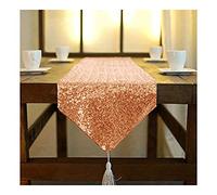 ShinyBeauty Shimmer Rose Gold-Sequin Table Runner Tassel-30x180cm, Glitter Round Sequins Tissu pour Chemins de Table en Fête Mariage Banquet Table Linen Layout ou Décoration 12x72 inches