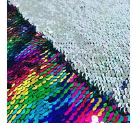 ShinyBeauty Tissu Sirène Multicolore à Argent 1 Mètre de Tissus Pailletés, Tissu Iridescent, Matériaux Brillants pour Robe de Mariée DIY, Robe de Soirée, Matériau Double pour la Fête de Noël
