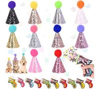 Shinybox 10 Pièces Mini Chapeaux Fête pour Peluches et 10 Pièces Canons à Confettis, Accessoires D'anniversaire D'enfants, Mini Chapeaux de Fête Réglables pour Vacances, Mariage, Chiots, Chatons