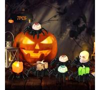 Shinybox Bougies LED pour Halloween, 7 Pièces Bougies Sans Flamme D’Araignée pour Decoration Halloween avec Globes Oculaires, Crânes et Bougies., Décoration Halloween pour l'intérieur et Extérieur