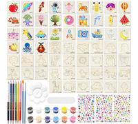 Shinybox Kit de Bricolage en Bois, 60 Pièces Planche à Dessin en Bois DIY avec Autocollants Diamant, Peinture et Crayons de Couleur, DIY Kits de Loisir Creatif pour Enfants, Peinture et Artisanat