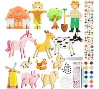 Shinybox Kits de Bricolage Animaux de la Ferme, 66 Pièces Décoration Bois Animal de Ferme avec 10 Autocollants de Tatouage de Ferme, Animaux Loisirs Creatif Activites Manuelles en Bois