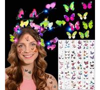 Shinybox Papillons Serre-tête à Cheveux Lumineux, Serre-tête Papillon avec 8pcs Barrette Papillon et 30 Tatouage Papillon, Serre-tête Papillon Décoratif pour Carnaval, Fête, Halloween