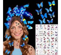 Shinybox Papillons Serre-tête à Cheveux Lumineux, Serre-tête Papillon avec 8pcs Barrette Papillon et 30 Tatouage Papillon, Serre-tête Papillon Décoratif pour Carnaval, Fête, Halloween