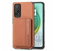 ShinyCase Étui Portefeuille pour Xiaomi Mi 10T Antichoc Case Housse de Protection Shockproof,Porte-Cartes avec Magnétique,Coque Portefeuille en Carbon Fiber Texture pour Xiaomi Mi 10T/10T Pro,Brun