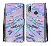 ShinyCase Étui pour Huawei P20 Lite Coque PU Leather Cuir Anti-Rayures Protection Cover Emplacement Carte Portefeuille Magnétique Téléphone Case pour Huawei P20 Lite,Motif Rose Pourpre