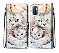 ShinyCase Étui pour Oppo A53s/A53 2020 Coque PU Leather Cuir Anti-Rayures Protection Cover Emplacement Carte Portefeuille Magnétique Téléphone Case pour Oppo A32/A33 2020,Chat et Chaton
