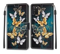 ShinyCase Housse pour Samsung Galaxy A03s Antichoc Case Emplacement Carte PU Leather Magnétique Protective Housse Galaxy A03s Portefeuille Étui Coque pour Samsung Galaxy A03s,Gold Silver Papillon