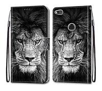 ShinyCase Magnétique Téléphone Case pour Huawei P8 Lite 2017 Coque Emplacement Carte PU Leather Cuir Anti-Rayures Protective Cover Portefeuille Étui Coque pour Huawei P8 Lite 2017,Lion Féroce