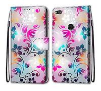 ShinyCase pour Huawei P8 Lite 2017 Coque Étui PU Leather Cuir Portefeuille Magnétique Anti-Rayures Protection Cover Emplacement Carte Téléphone Case pour Huawei P8 Lite 2017,Fleurs Colorées