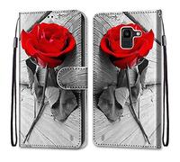 ShinyCase pour Samsung Galaxy J6 Coque Étui PU Leather Cuir Portefeuille Magnétique Anti-Rayures Protection Cover Emplacement Carte Housse Téléphone Case pour Samsung Galaxy J6,Fleur Rose Rouge
