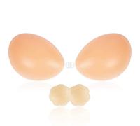 SHINYMOD Soutien-gorge sans bretelles, soutien-gorge invisible sans dos, couvre-mamelon auto-adhésif pour Femme A Silicone Beige