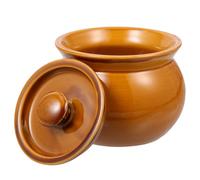 SHINYPASING Bol à Soupe en Céramique 400 Ml Marron, Marmite Multifonction pour Cuisson Gaz et Feu de Bois, Soupière Lisse Facile à Nettoyer, pour Plats Mijotés Cuisine Quotidienne