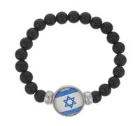 SHINYPASING Bracelet Drapeau D'israël en Perles de Verre Noir, Design Simple et Élégant, Confortable et Polyvalent pour Hommes et Femmes, Accessoire Décoratif Quotidien