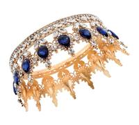 SHINYPASING Couronne de Mariage Mariée en Strass Doré et Bleu Foncé, Accessoire pour Cheveux de Fête, Coiffure Mariage Élégante, Diadème Femme pour Bal et Événement Spécial