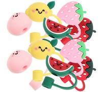 SHINYPASING Embouts de Pailles Réutilisables en Silicone, 10 Pièces Décoratifs Fruits, Protection Anti-poussière pour Pailles, Accessoires la Cuisine Maison Cuisine