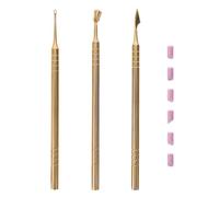 SHINYPASING Kit de Manucure Professionnel 1 Pièce en Métal Doré avec Repousse-cuticules Double Embout Biseauté, 3 Outils Effet Miroir 6 Pierres à Ongles, Pochette Pvc Portable pour Soin