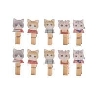 SHINYPASING Lot de 10 Pinces à Linge en Bois Forme Chat Décoratives avec Corde de 1,2 M pour Collage Photo et Décoration Murale Chambre ou Atelier Créatif