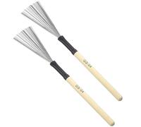 SHINYPASING Lot de 2 Balais de Batterie en Fil D’acier Manche en Bois Naturel, Brosse Métallique Professionnelle pour Batterie Jazz, Percussion, Balai Spécial Tambour, Accessoire Percussion