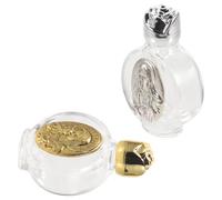 SHINYPASING Lot de 2 Bouteilles d'eau Bénite en Verre Gaufré Décor Floral en Alliage, Petite Taille Portable, Finition Or et Argenté, Décorations D'église et Maison pour Mariage et Usage