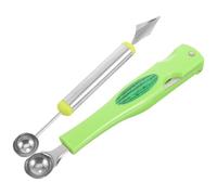 SHINYPASING Lot de 2 Cuillères à Dessert de Boule et Porte-boules de Melon en Acier Inoxydable, Design Trois-en-cuillère, Baller et Fourchette, Facile à Ranger pour Famille et Bureau