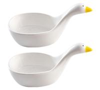 SHINYPASING Lot de 2 Petits Plats en Céramique Blanc Design Cartoon, Légers et Faciles à Nettoyer, pour Sauces et Plats Froids à Trempette