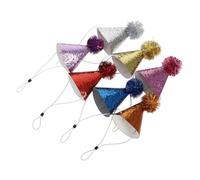 SHINYPASING Lot de 7 Chapeaux Coniques D'anniversaire en Papier à Paillettes Multicolores avec Pompons Mini Taille pour Bébés et Peluches Accessoires Légers pour Décoration de Fête