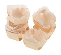 SHINYPASING Moules Papier Blanc et Supports en Bois 6 Pièces 95x85x40 Mm, Boîte à Multifonction Compatible Four pour Cuisson de Petits Toasts, Cupcakes et Pâtisseries Maison