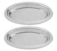 SHINYPASING Plaque Ovale en Acier Inoxydable 25 Cm, Lot de 2 Plats Multifonctions pour Cuisson Vapeur Poisson, Plateau à Steak Résistant Haute Température, Assiette de Service pour Fruits