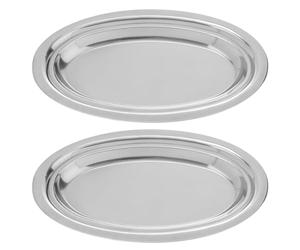 SHINYPASING Plaque Ovale en Acier Inoxydable 25 Cm, Lot de 2 Plats Multifonctions pour Cuisson Vapeur Poisson, Plateau à Steak Résistant Haute Température, Assiette de Service pour Fruits