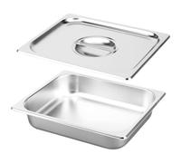 SHINYPASING Plateau en Acier Inoxydable 1/2 Gn 6,5 Cm avec Couvercle, Bac Rectangulaire Épais pour Buffet, Plat de Service Métal 3,9 L, pour Restaurants, Traiteurs et Réceptions