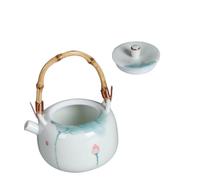 SHINYPASING Théière Décorative en Céramique Peinte la Main, Bouilloire à Poignée en Bambou, Résistante la Chaleur, Format 1 Pièce, Service à Thé Kung Fu pour Bureau et Maison