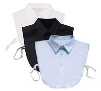 Shinywear Faux col détachable Dickey Blouse Demi-chemise Peter Pan Faux col pour femmes filles Favors, 3 pièces blanc + noir + denim, Taille M