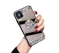 Shinyzone Miroir Coque pour Samsung Galaxy A12,360 Degrés Rotatif Anneau Blanc Brillant Diamant 3D Strass Paillettes Bling Gemme Arrière Silicone Souple pour Samsung Galaxy A12