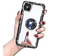 Shinyzone Miroir Coque pour Samsung Galaxy A12,360 Degrés Rotatif Anneau Noir Brillant Diamant 3D Strass Paillettes Bling Gemme Arrière Silicone Souple pour Samsung Galaxy A12