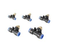 SHIOFRCN 5 pièces 1/8 "Filetage mâle à 4mm 6mm 8mm 10mm 12mm connecteur en T Type PB Verrouillage à Glissement Trois Voies couplage pneumatique système de brumisation Joint(10mm-1/8 inch)