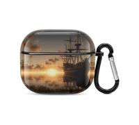 Ship in The Lake Sunset Coque pour écouteurs Bluetooth Protection intégrale antichoc Étui rigide Support de chargement sans fil avec porte-clés Cadeau personnalisé pour AirPods 3