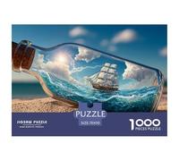 Ship Inside The Bottle Flotin on Waves 1000 Pcs Carton Extra-épais Coffret De Puzzles Ship in A Bottle Stimulant Et Éducatif Jeu Créatif Puzzles pour Adultes Et Enfants 70x50cm/1000pcs