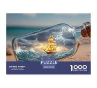 Ship Inside The Bottle Flotin on Waves 1000 Pcs Carton Extra-épais Lot de Puzzles Ship in A Bottle Stimulant Et Éducatif Défi Unique Puzzles As Birthday Gifts 70x50cm/1000pcs