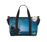Ship On The Blue Sea Hand Sac de voyage léger et polyvalent avec design spacieux, sac multi-usages, sac de bagage, sac de plage, sac de sport, sac de sport, Noir , Taille unique, Bagage à main