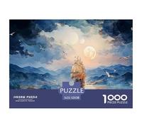 Ship Sailing Under The Moonlight 1000 Pièces Carton Premium Lot de Puzzles Ship in Ocean Anti-Stress Jeu Créatif Puzzles pour Adultes Et Enfants 52x38cm/1000pcs